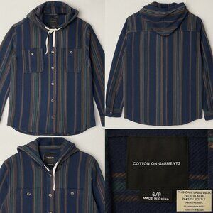 Cotton On Striped Hooded Flannel Shirt Jacket Men’s S